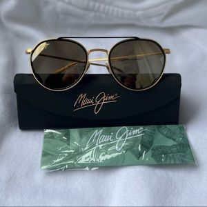 NWT $429 Maui Jim Bowline Gold Matte with Black Gloss Rim Polarized Sunglasses